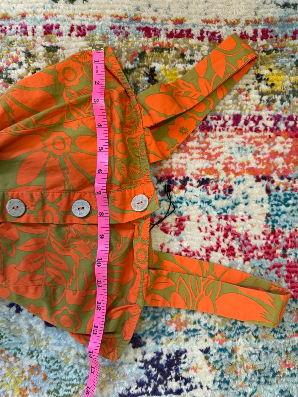 Mango Tropical Print Button Front Midi Dress Cotton Floral Orange Green Size 4 - Picture 9 of 9